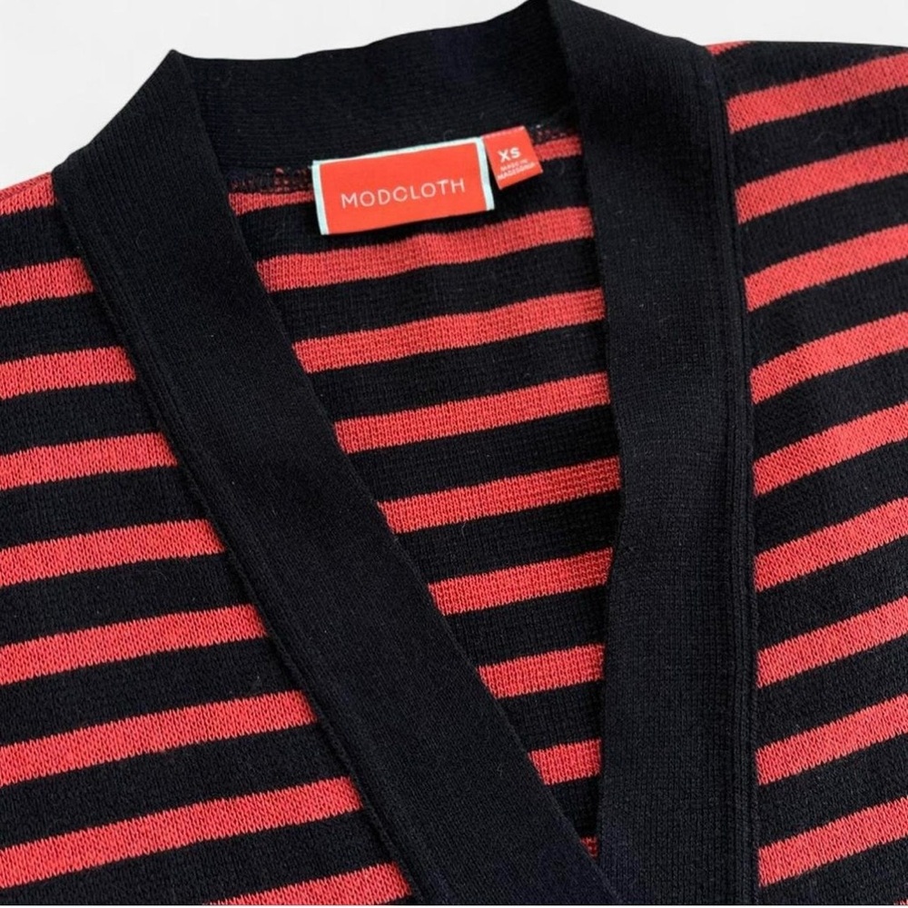 ModCloth For The Greater Gourd Orange & Black Striped Pumpkin Halloween Cardigan - Picture 3 of 5